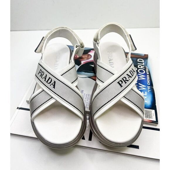 PRADA Cloudburst White Strappy 'Prada' Logo Platform Sandals Size EU37.5 - Picture 3 of 15